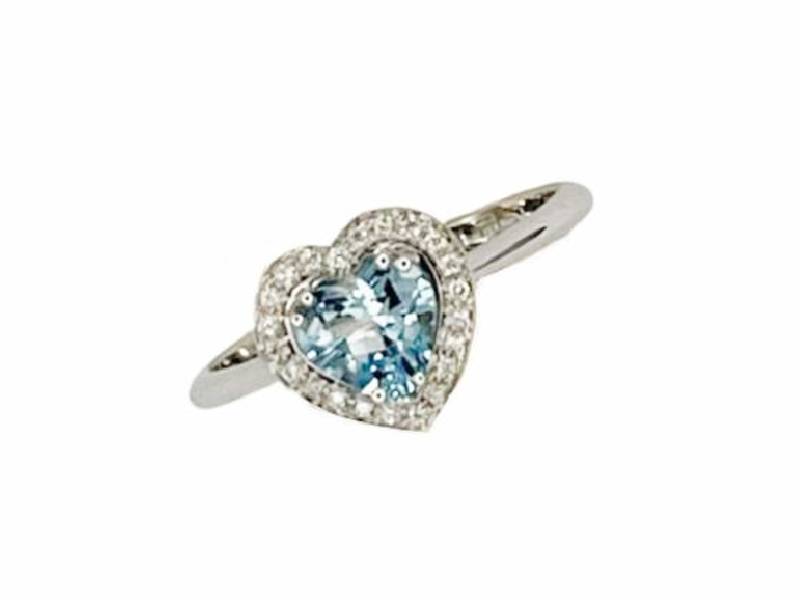 WHITE GOLD RING WITH HEART CUT AQUAMARINE AND DIAMONDS POLELLO G3250BAC